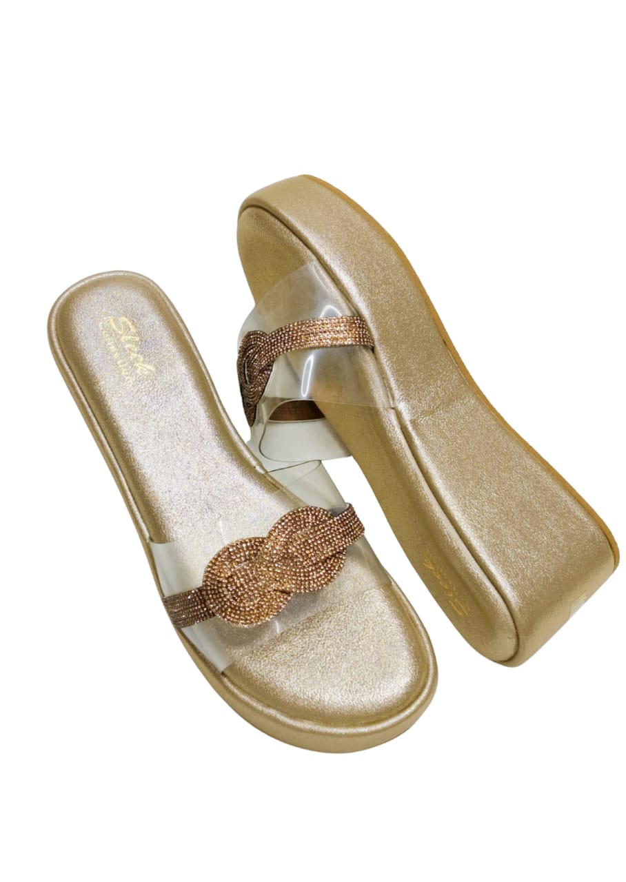 Women Gold Platform Heel Slip Ons