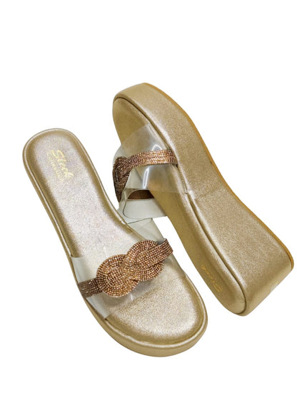 Women Gold Platform Heel Slip Ons