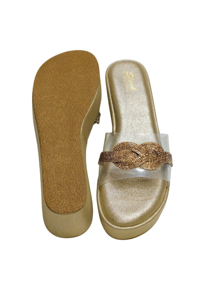 Women Gold Platform Heel Slip Ons