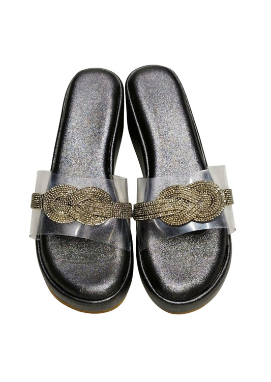 Women Grey Platform Heel Slip Ons