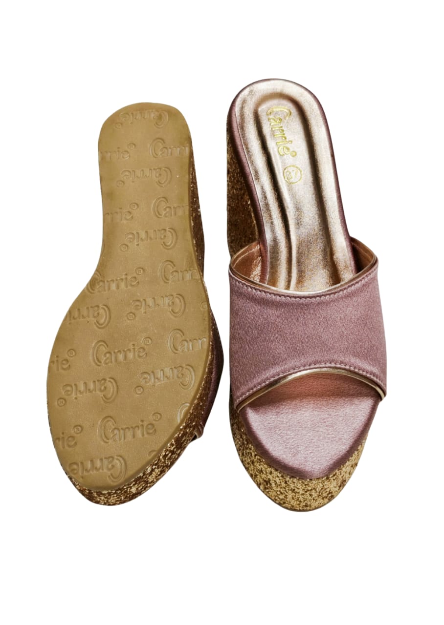 Women Pink Platform Heel Slip Ons