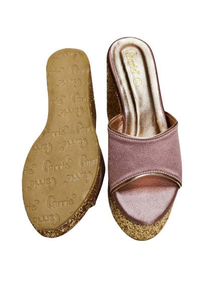 Women Pink Platform Heel Slip Ons