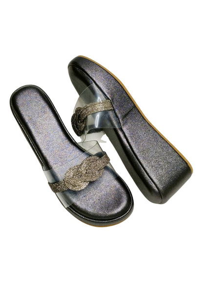 Women Grey Platform Heel Slip Ons