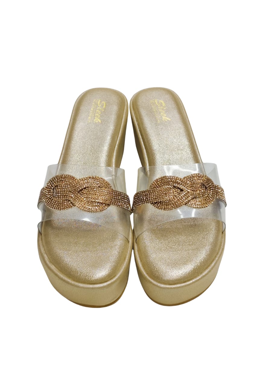 Women Gold Platform Heel Slip Ons