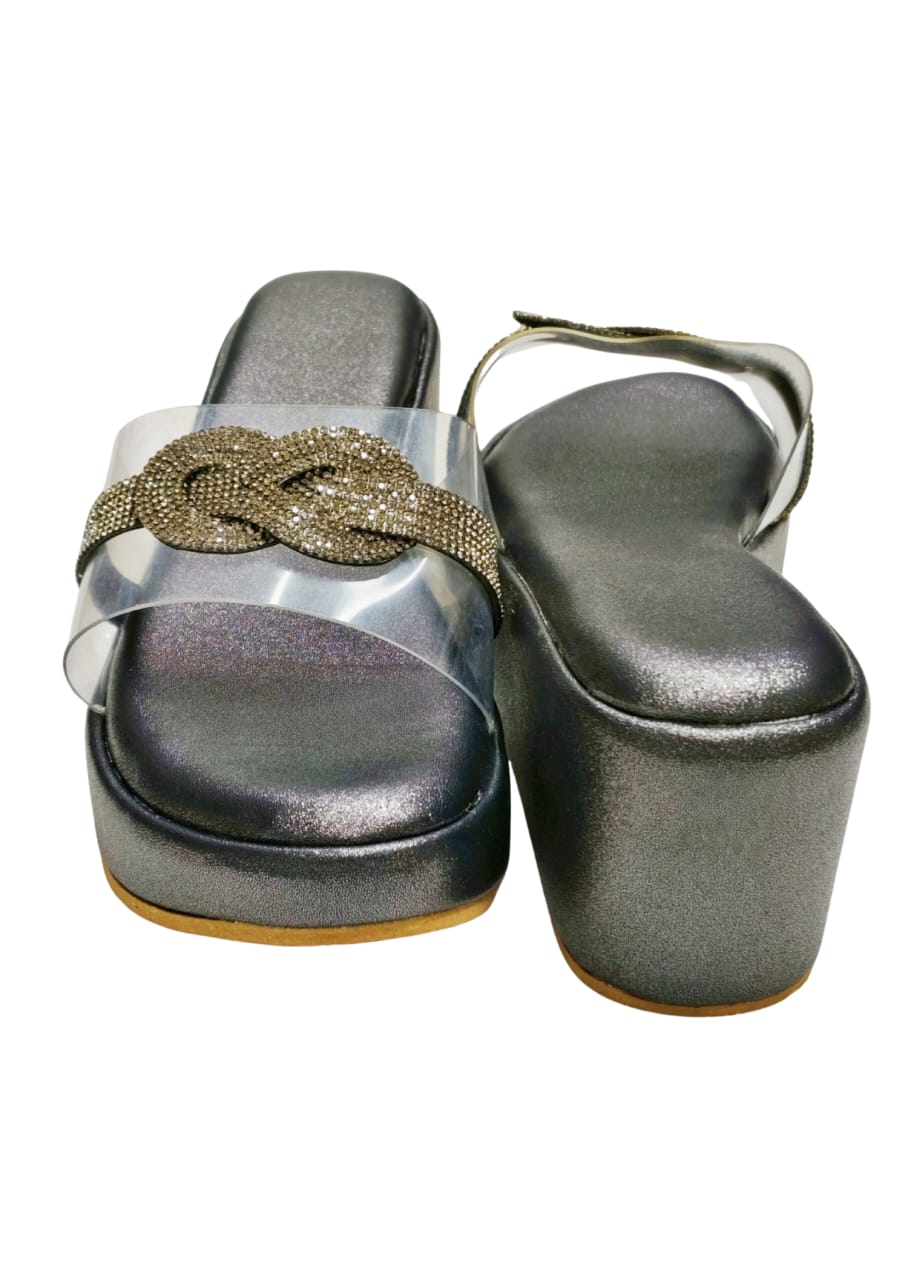 Women Grey Platform Heel Slip Ons