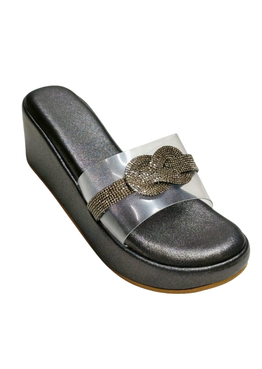 Women Grey Platform Heel Slip Ons