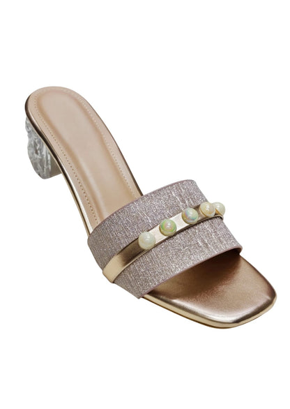 Women Pink Box Heel Slip Ons