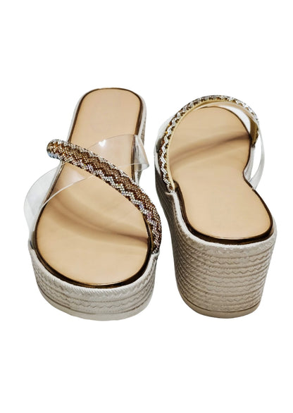 Women Gold Platform Heel Slip Ons