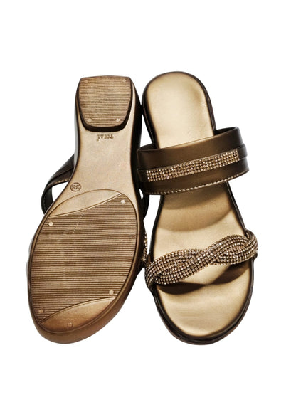 Women Copper Platform Heel Slip Ons