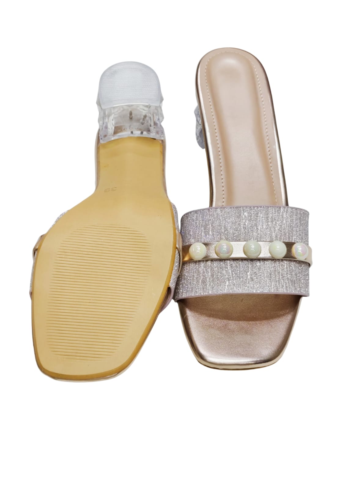 Women Pink Box Heel Slip Ons