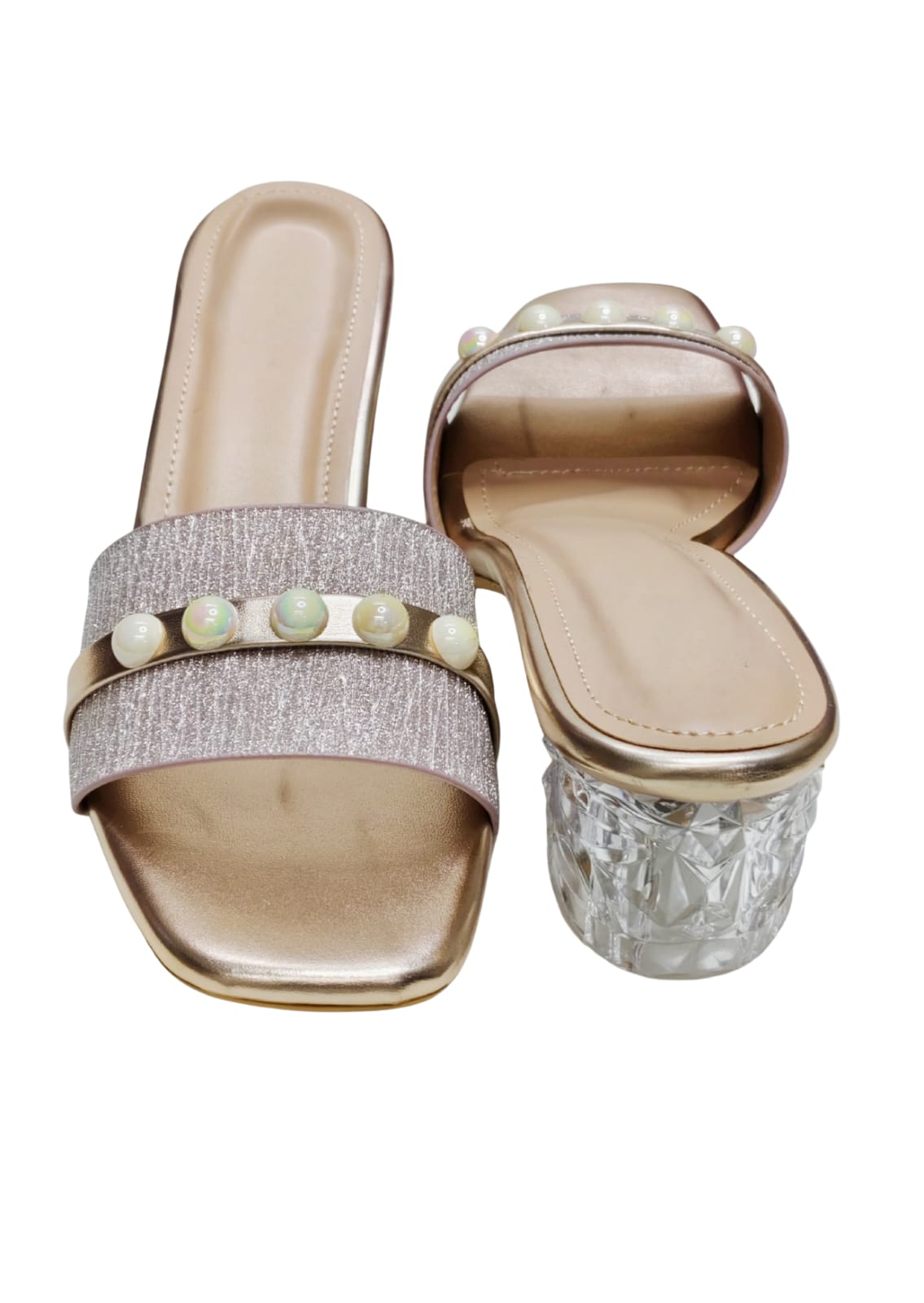 Women Pink Box Heel Slip Ons