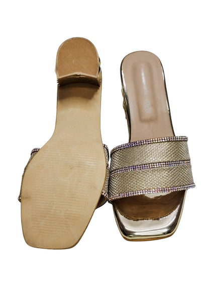 Women Gold Box Heel Slip Ons