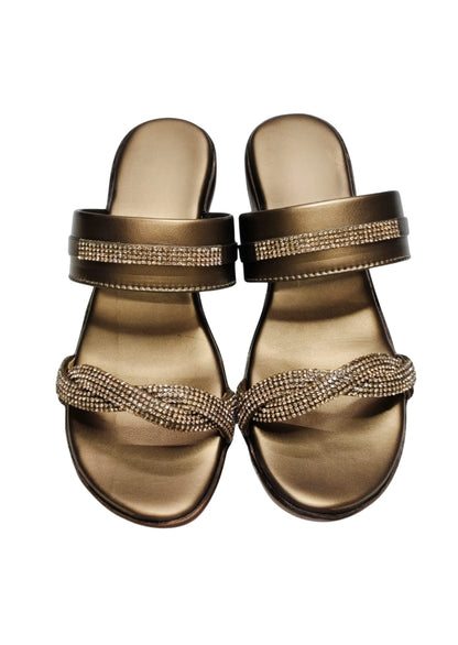 Women Copper Platform Heel Slip Ons