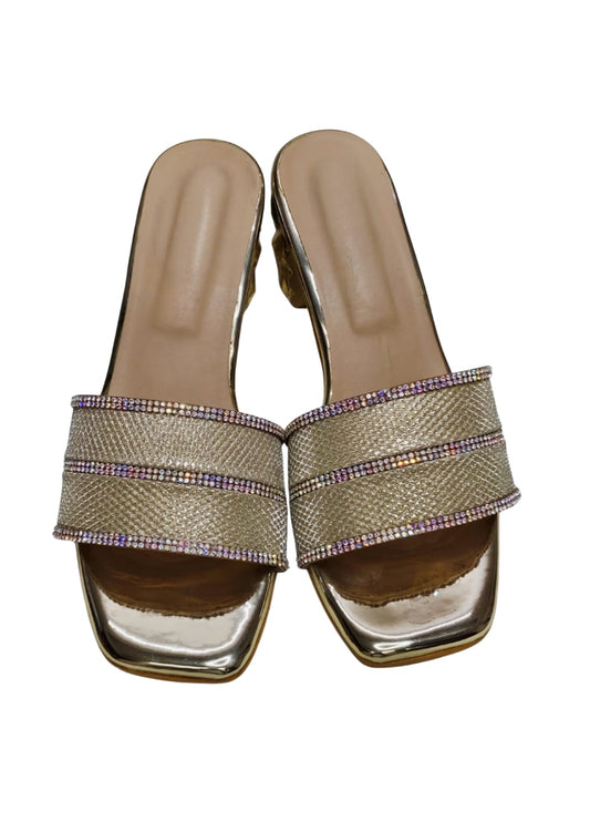 Women Gold Box Heel Slip Ons