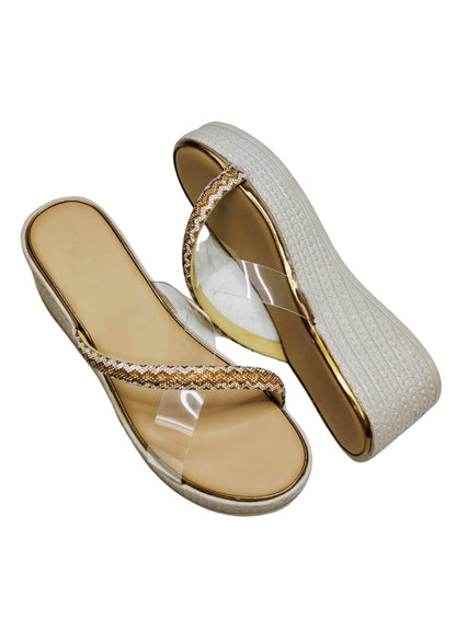 Women Gold Platform Heel Slip Ons