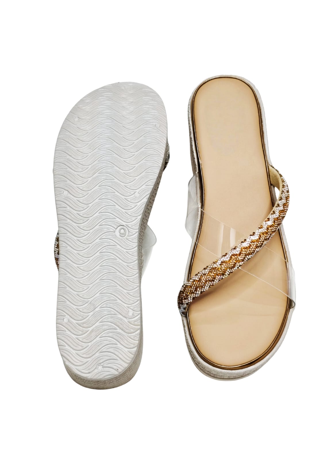 Women Gold Platform Heel Slip Ons