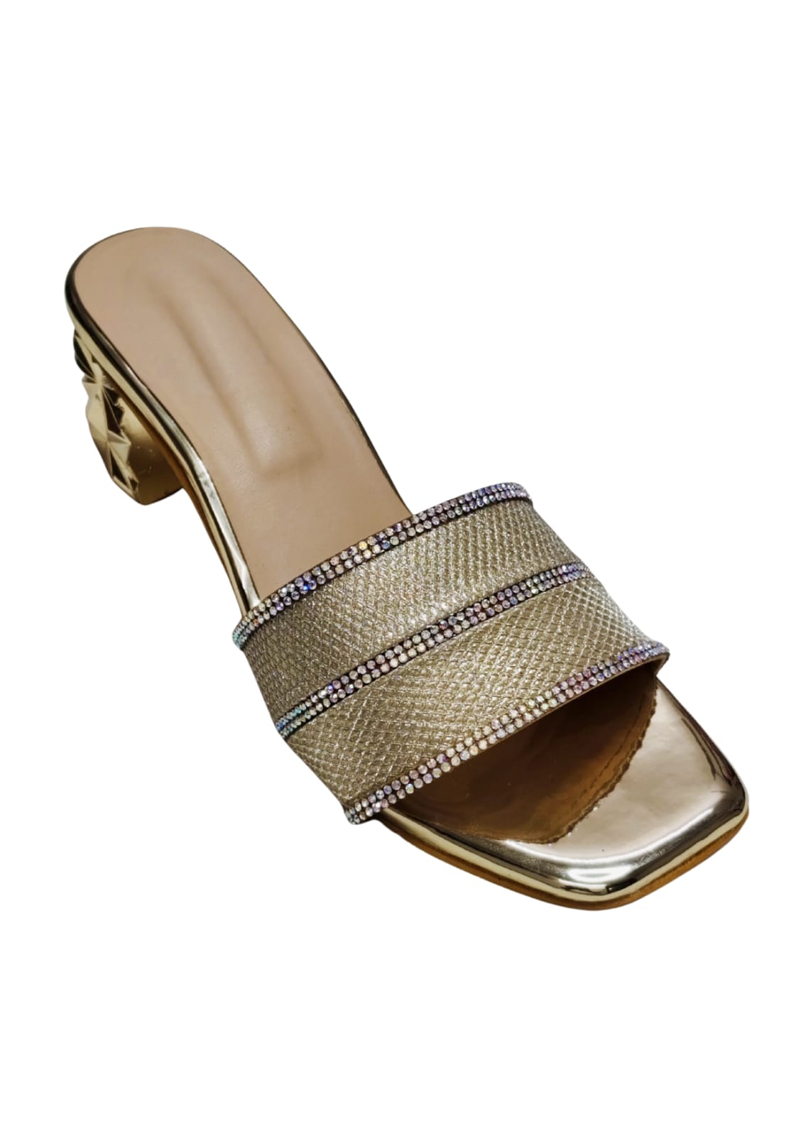Women Gold Box Heel Slip Ons