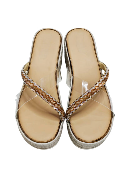 Women Gold Platform Heel Slip Ons