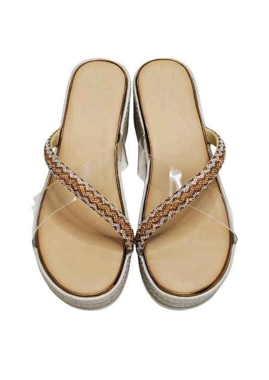 Women Gold Platform Heel Slip Ons