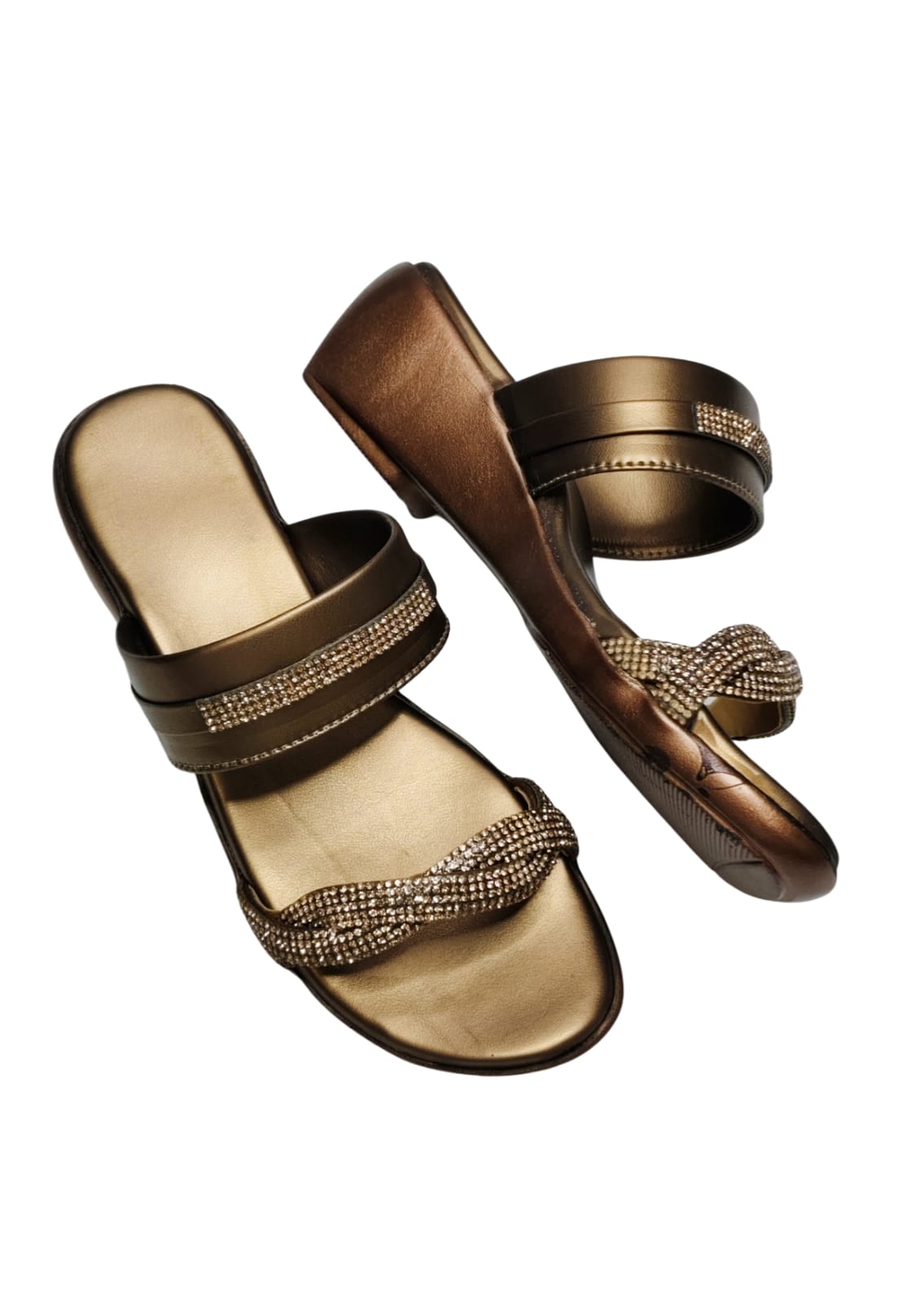 Women Copper Platform Heel Slip Ons