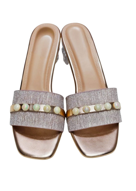 Women Pink Box Heel Slip Ons