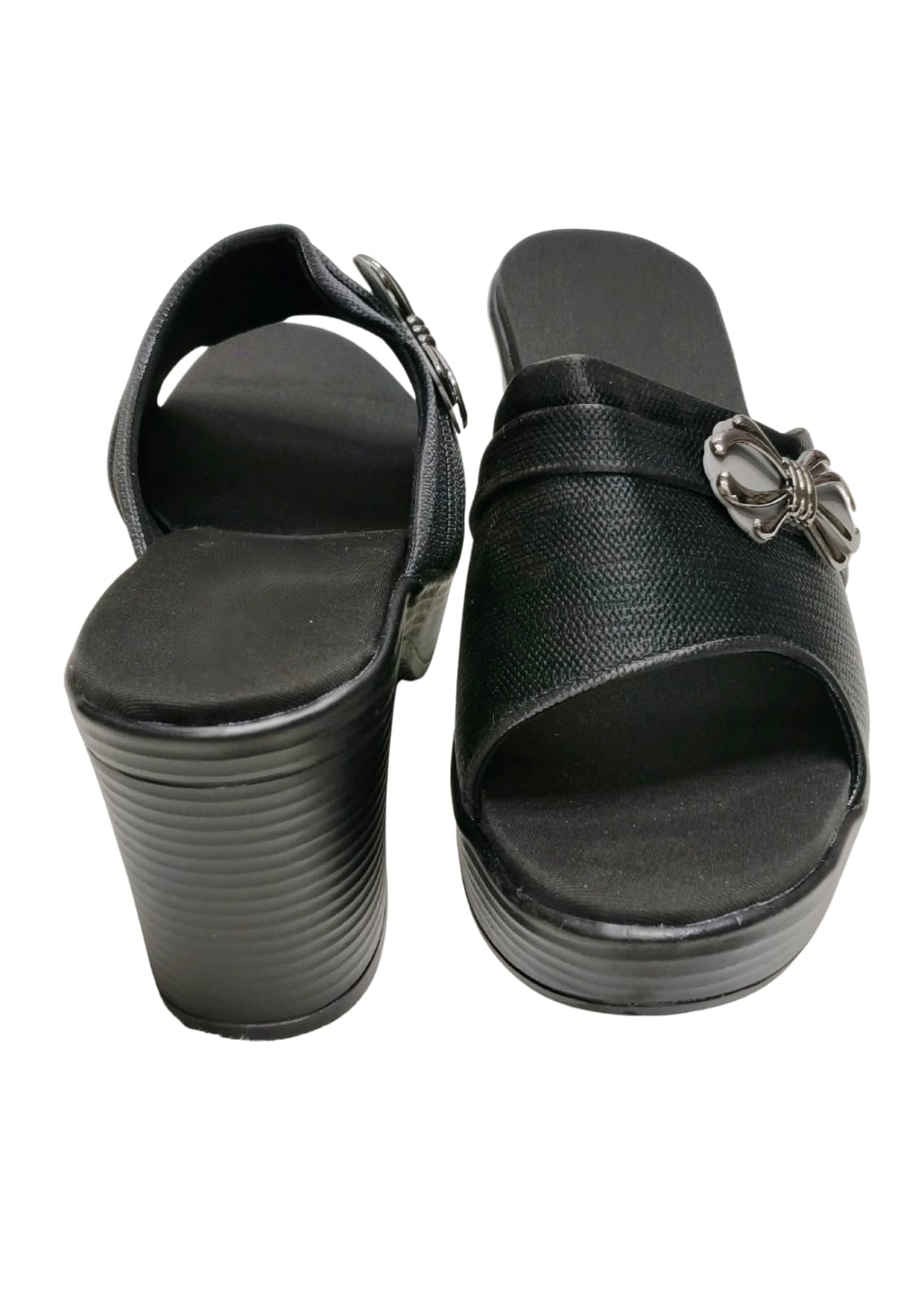 Women Black Box Heel Slip Ons