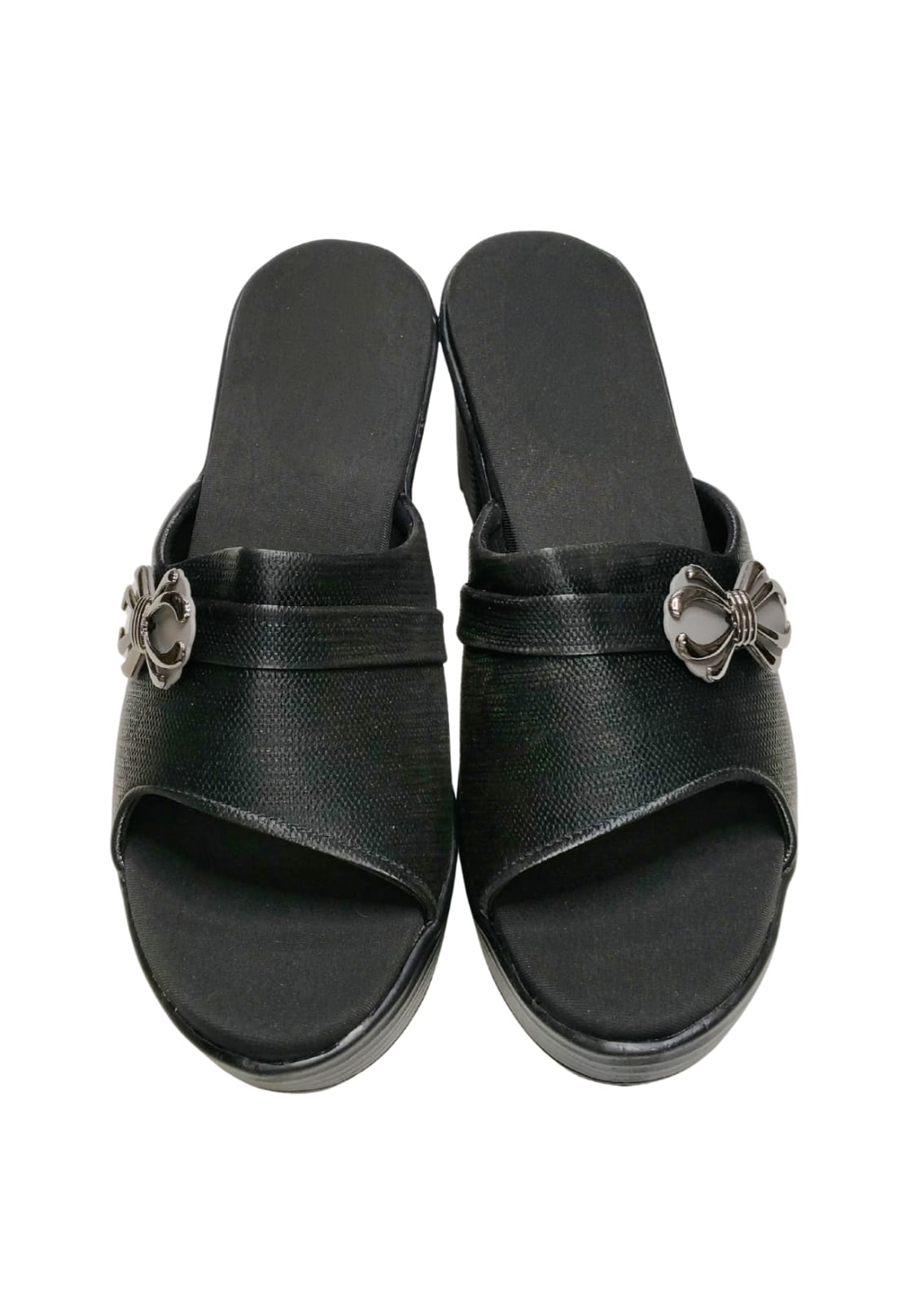 Women Black Box Heel Slip Ons