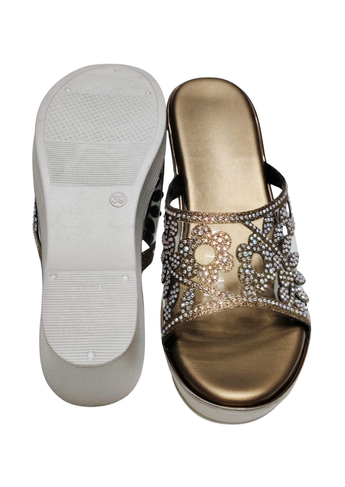 Women Gold Platform Heel Slip Ons