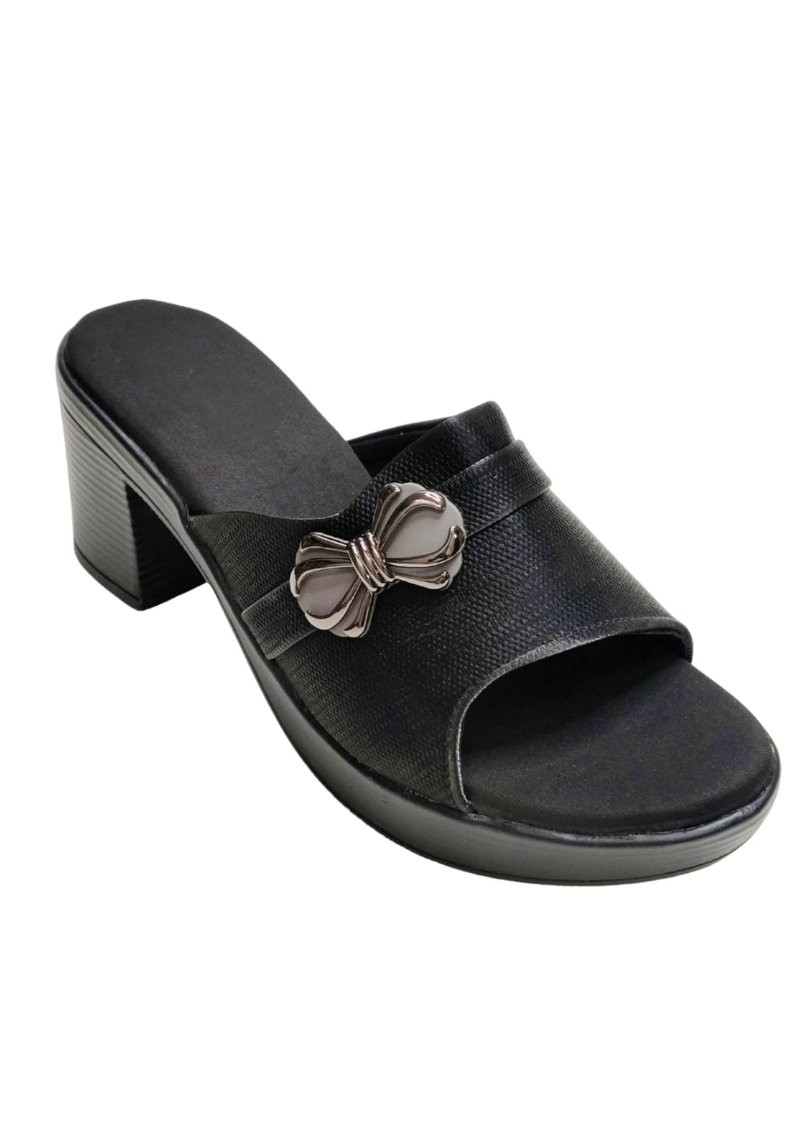 Women Black Box Heel Slip Ons