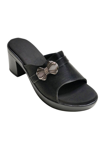 Women Black Box Heel Slip Ons