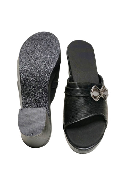 Women Black Box Heel Slip Ons