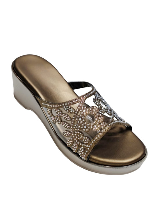 Women Gold Platform Heel Slip Ons
