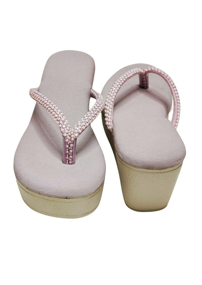 Women Pink Platform Heel Slip Ons