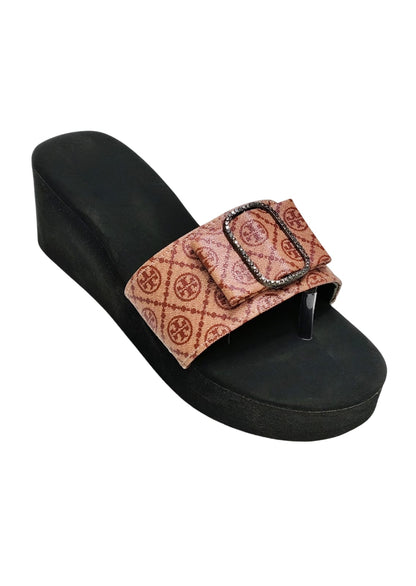 Women Peach Platform Heel Slip Ons