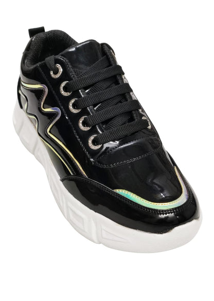 Women Shiny Black Sneakers