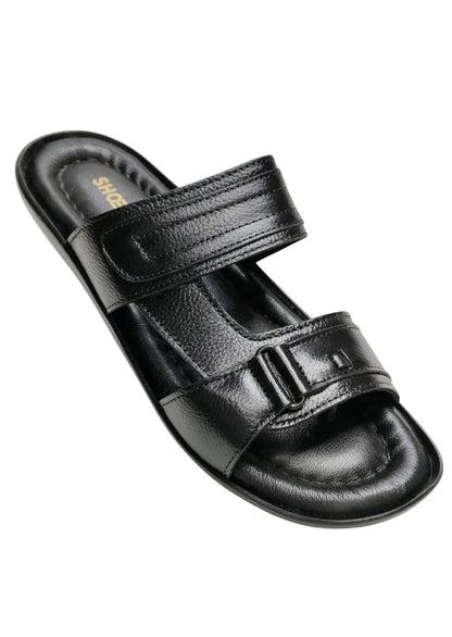 Men Black Shiny Chappal