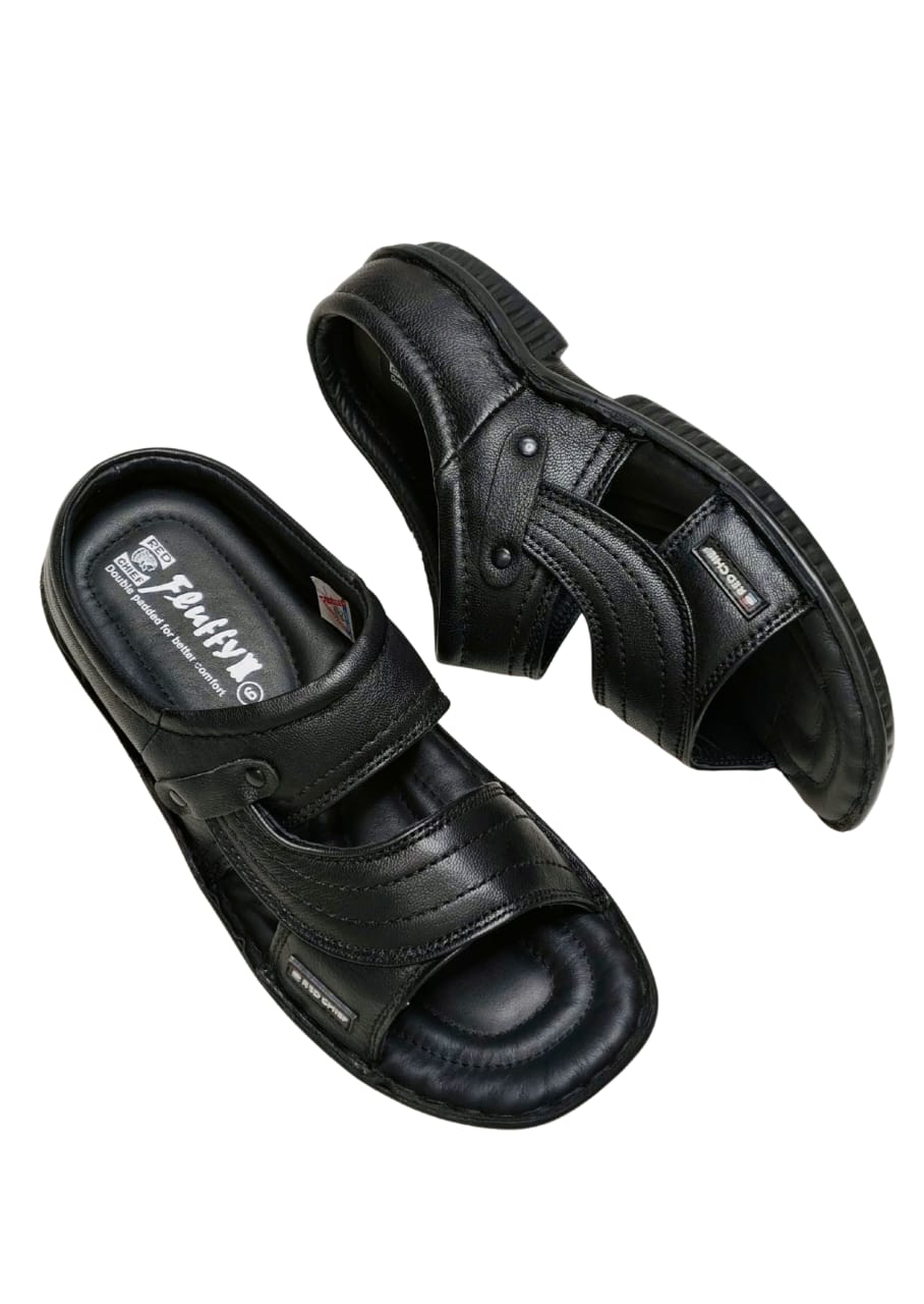 Men Black Leather Chappal