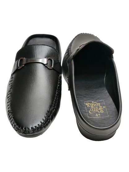 Black Leather Cut Loafers