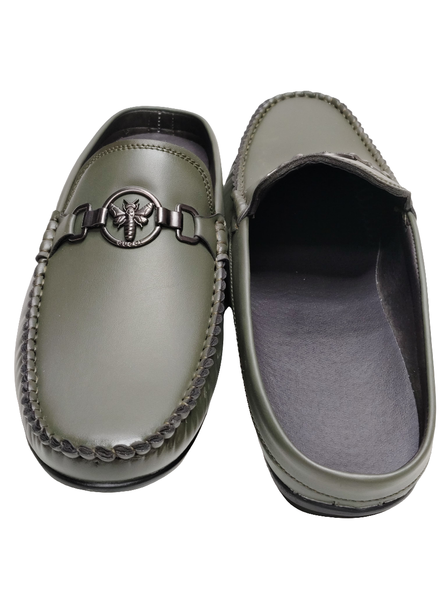 Olive Leather Cut Loafers