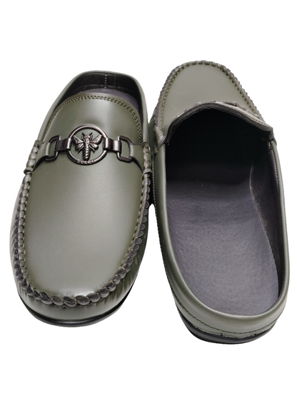 Olive Leather Cut Loafers