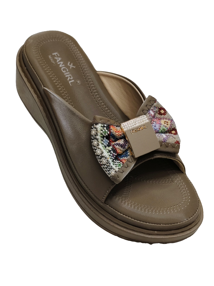 Beige Women Bow Slip Ons