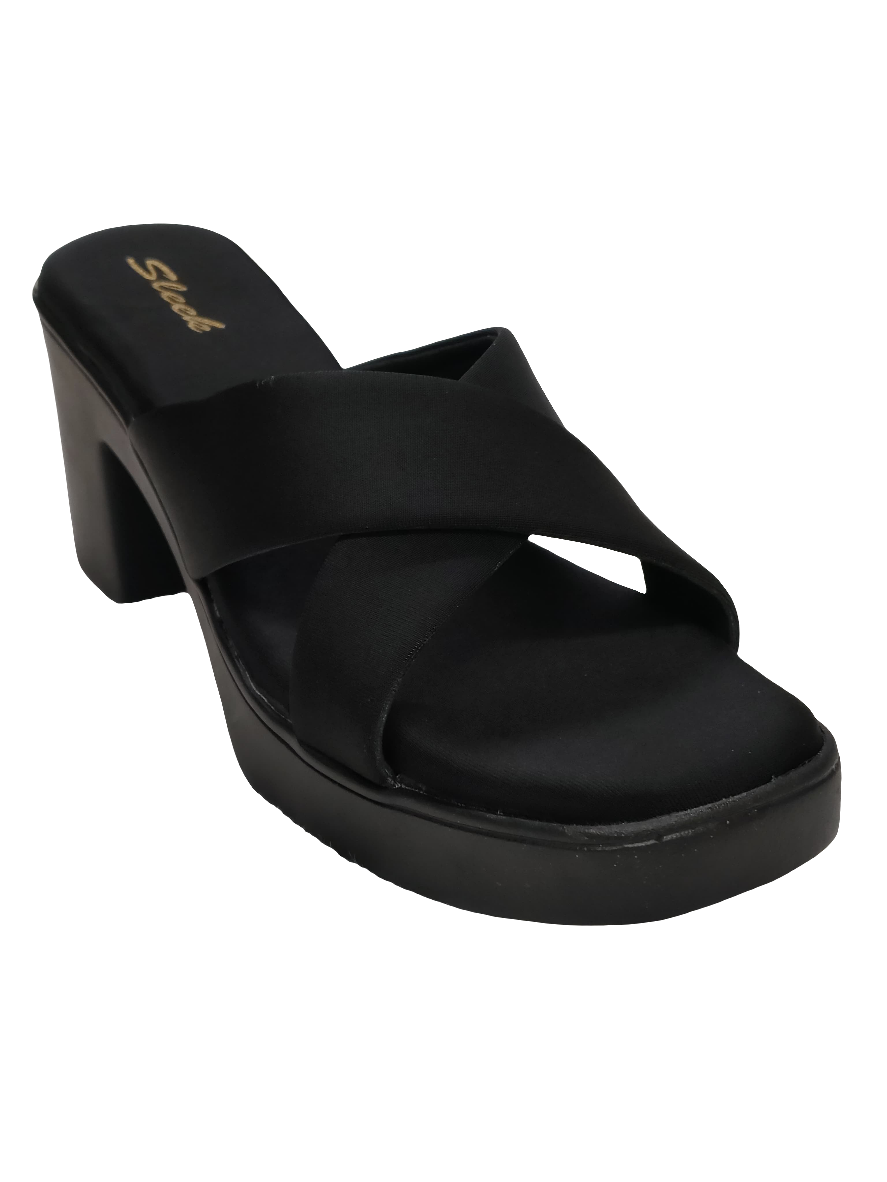 Women Black Criss-Cross Strap Casual Slip Ons
