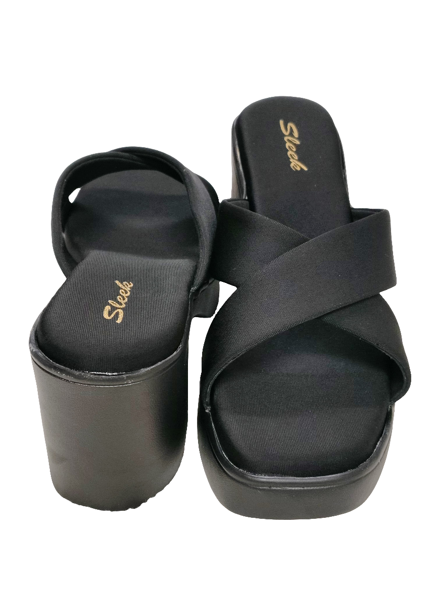 Women Black Criss-Cross Strap Casual Slip Ons