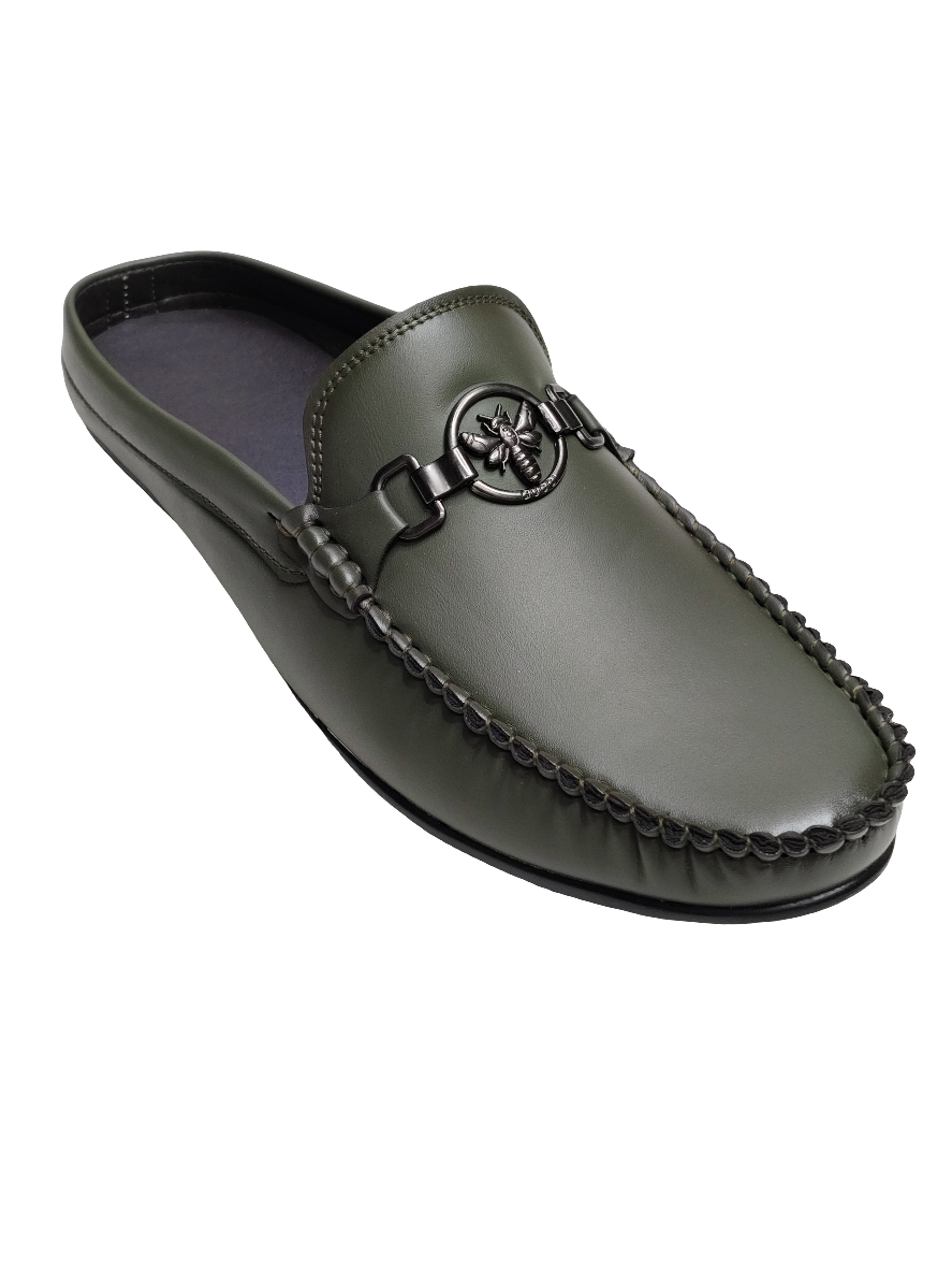Olive Leather Cut Loafers