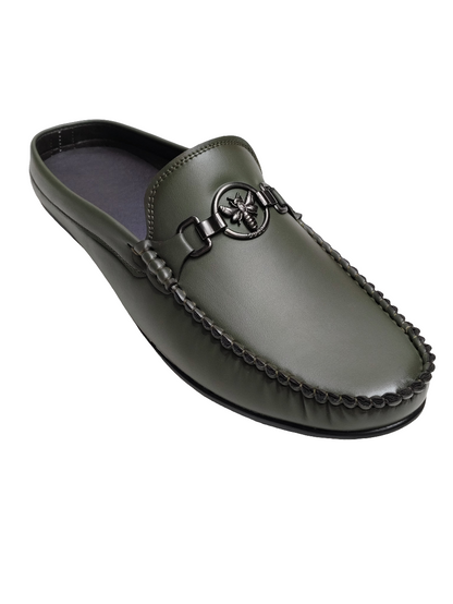 Olive Leather Cut Loafers