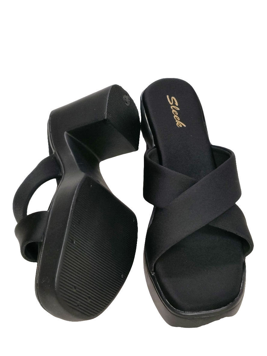 Women Black Criss-Cross Strap Casual Slip Ons