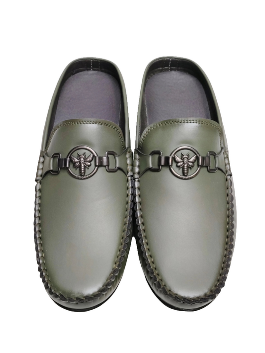 Olive Leather Cut Loafers